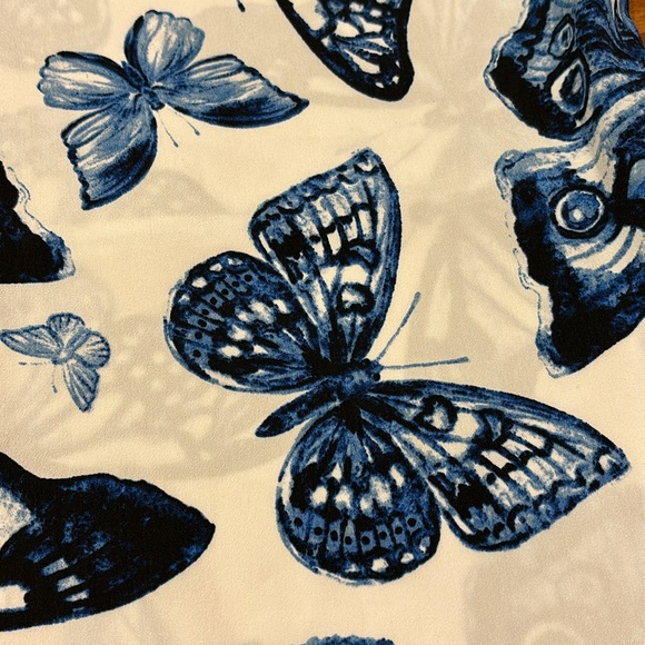 PAIGE BLOUSE TUNIC COLLAR 3/4 SLEEVE WHITE INDIGO BUTTERFLY SIDE FLAP SIZE PM - Picture 4 of 8